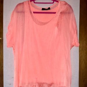 Coral silky two-layer top